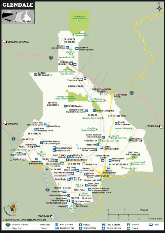 Glendale City Map California